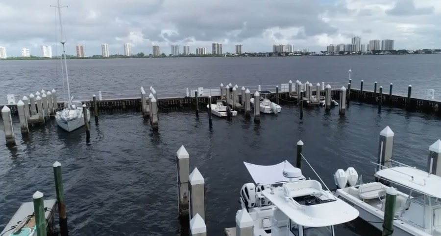 An aerial view over a South Florida waterway